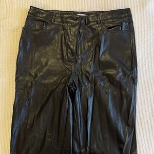 Black Straight-Leg Faux Leather Pants